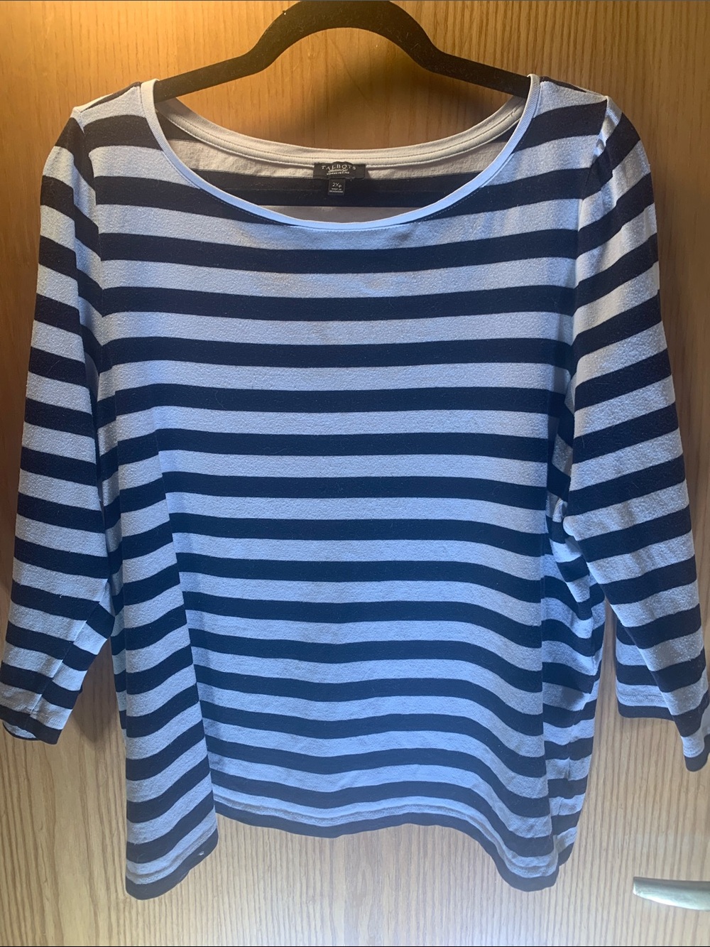 Talbots Cotton Black and White Striped Long Sleeve Tee -Size 2X Petite